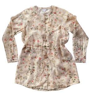 J. Jill Linen Blend Floral Print Tunic Blouse Size M